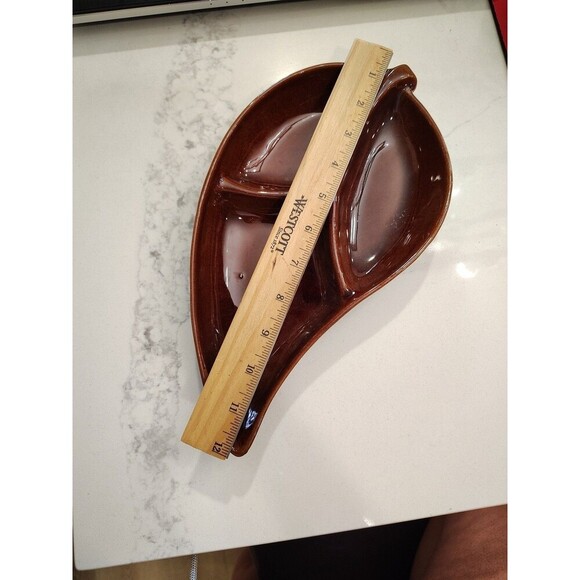 Frankoma Plainsman Brown Leaf Divided Dish 83 Glaze Glossy - Picture 4 of 7